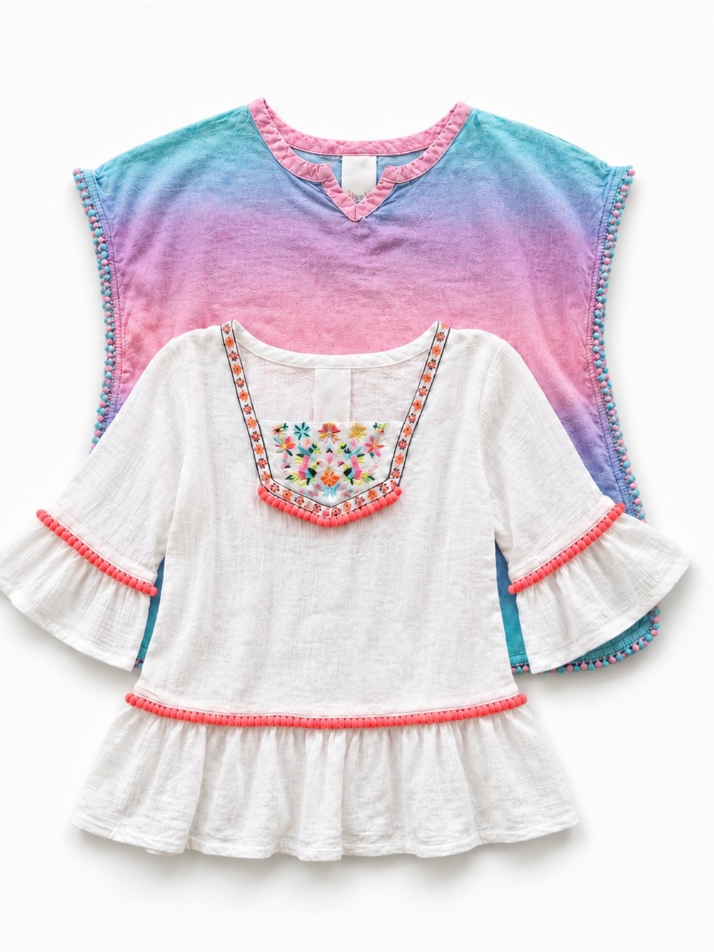 Baby Girl Swimsuit Cover-Up Lot Bundle 12M Ombre Embroidered Pom Pom 12 Months